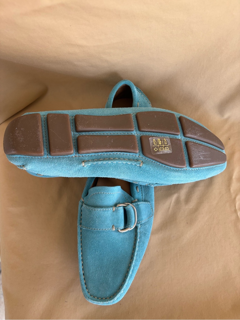 PRADA Turquoise Suede Buckle Loafers - Picture 6 of 7